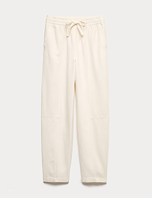 Cotton Blend Pull On Tapered Trousers - JE