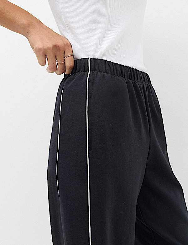 Ponte Side Stripe Drawstring Wide Leg Joggers