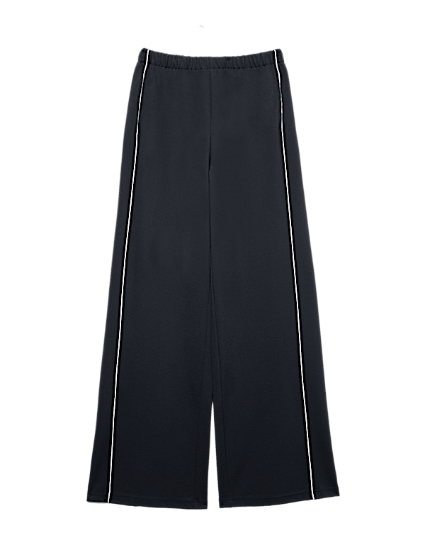 Ponte Side Stripe Drawstring Wide Leg Joggers