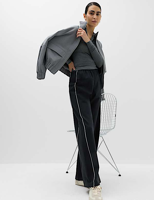 Ponte Side Stripe Drawstring Wide Leg Joggers