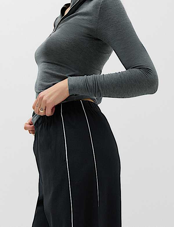 Ponte Side Stripe Drawstring Wide Leg Joggers - RS