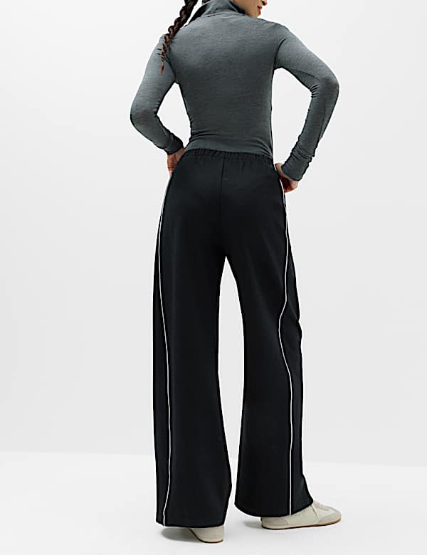 Ponte Side Stripe Drawstring Wide Leg Joggers - RS