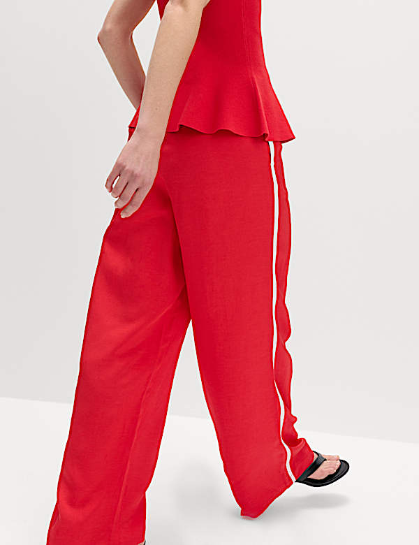 Side Stripe Wide Leg Trousers with Linen