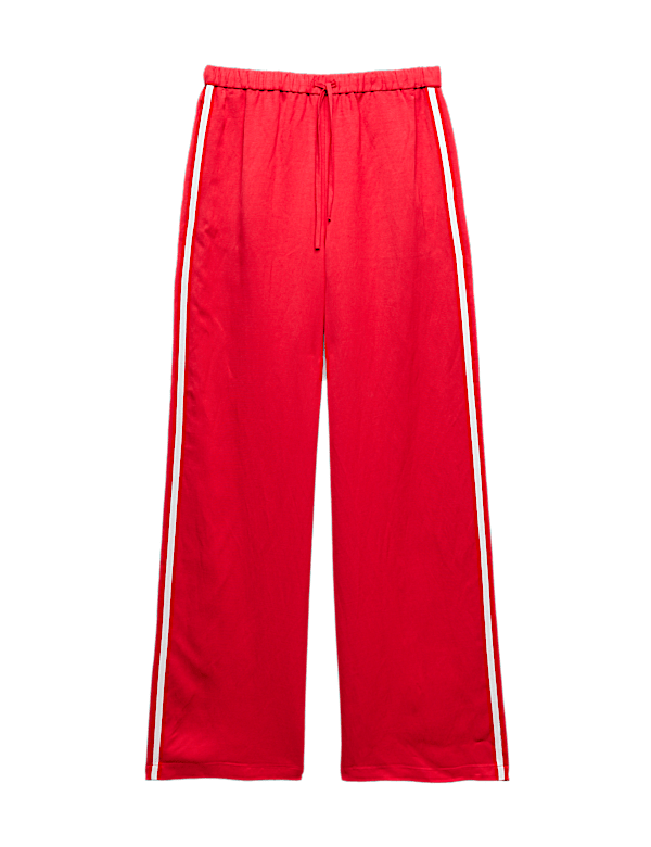 Side Stripe Wide Leg Trousers with Linen