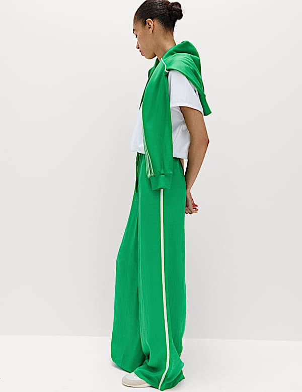Side Stripe Wide Leg Trousers with Linen