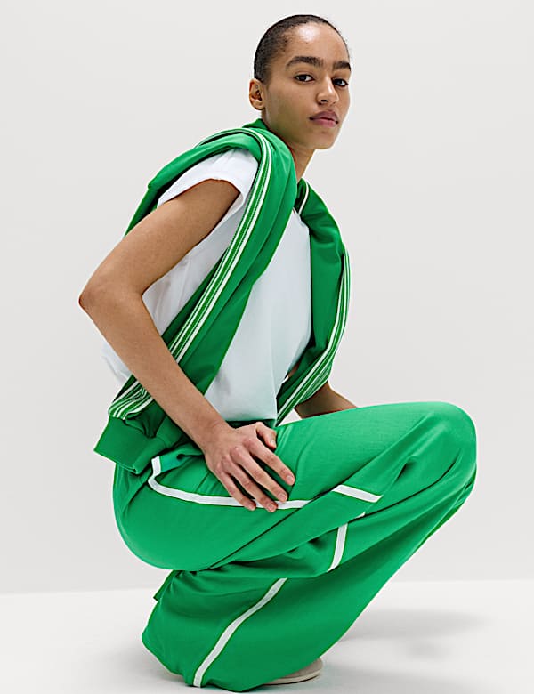 Side Stripe Wide Leg Trousers with Linen - BN