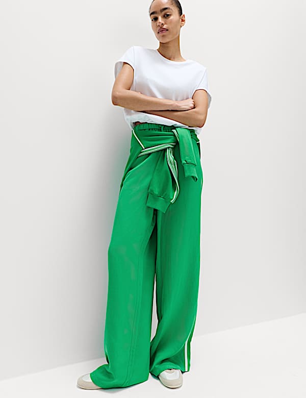 Side Stripe Wide Leg Trousers with Linen - BN