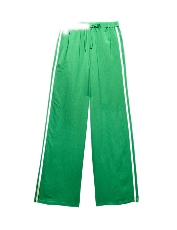 Side Stripe Wide Leg Trousers with Linen