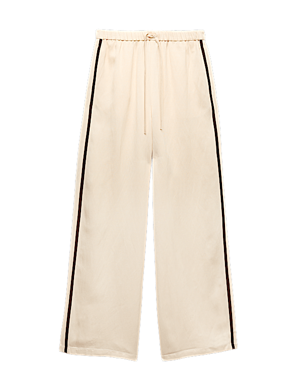 Side Stripe Wide Leg Trousers with Linen