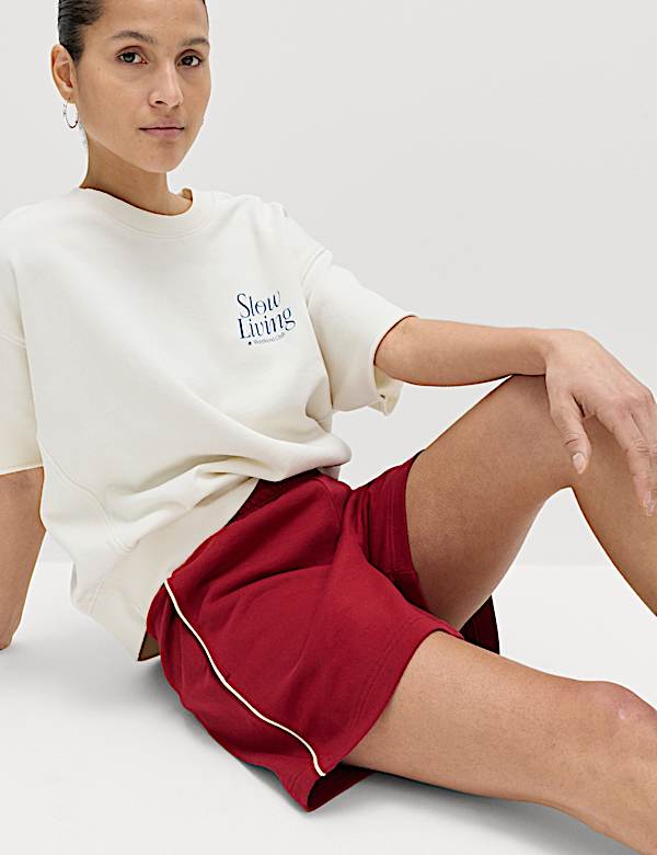 Zuiver katoenen korte joggingbroek met zijstreep - BE