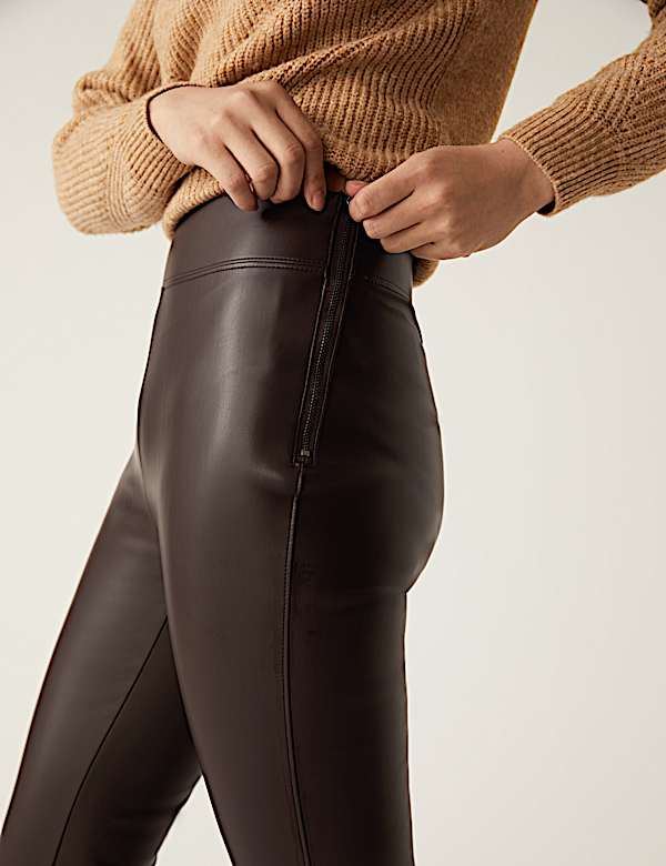 Leather Look Cropped Flared Leggings