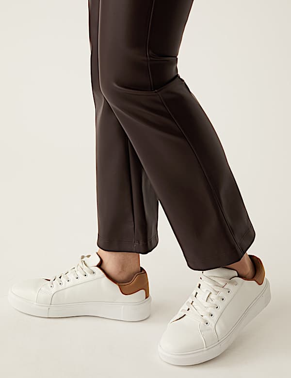Leather Look Cropped Flared Leggings