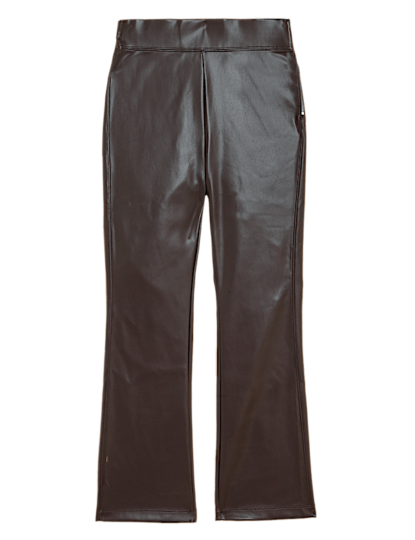 Leather Look Cropped Flared Leggings