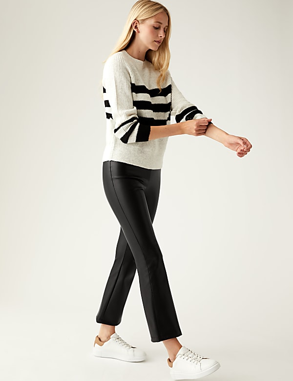 Leather Look Cropped Flared Leggings