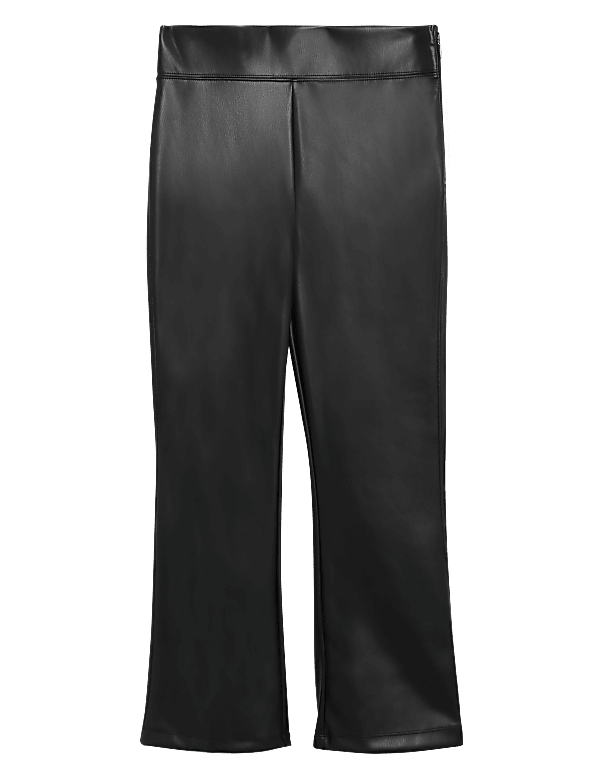 Leather Look Cropped Flared Leggings