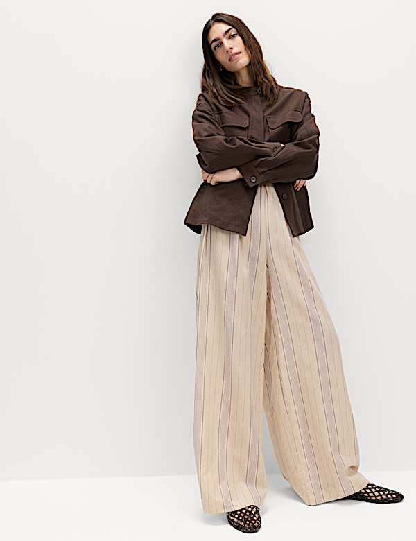 Striped Wide Leg Trousers with Linen