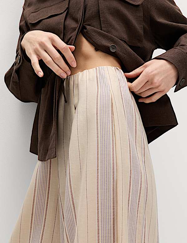 Striped Wide Leg Trousers with Linen