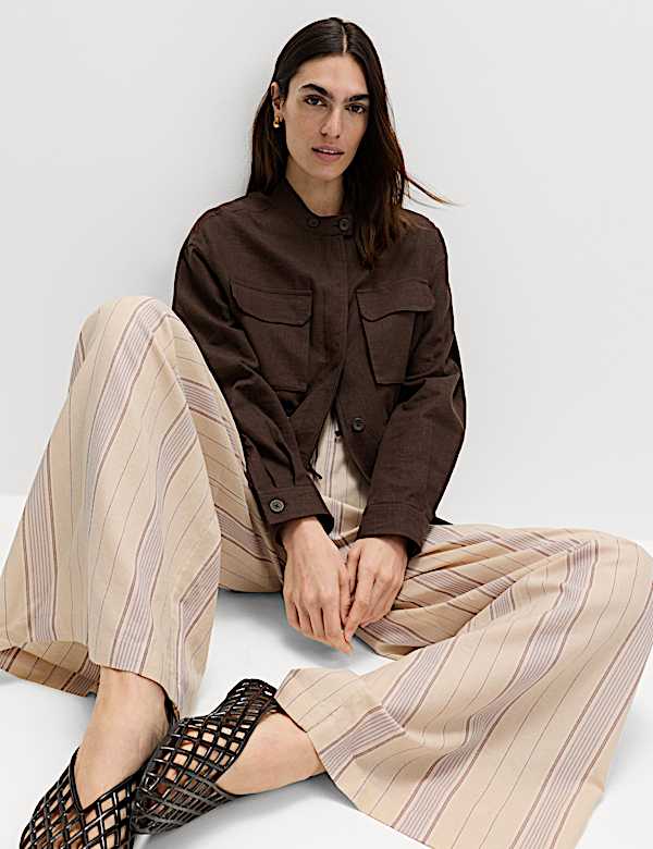 Striped Wide Leg Trousers with Linen