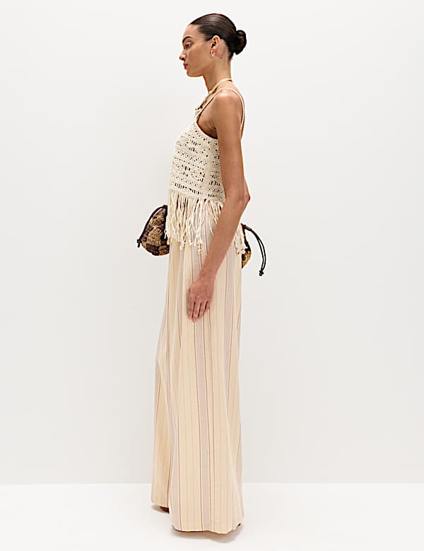 Striped Wide Leg Trousers with Linen - MX