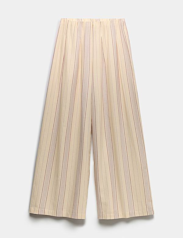 Striped Wide Leg Trousers with Linen - MX
