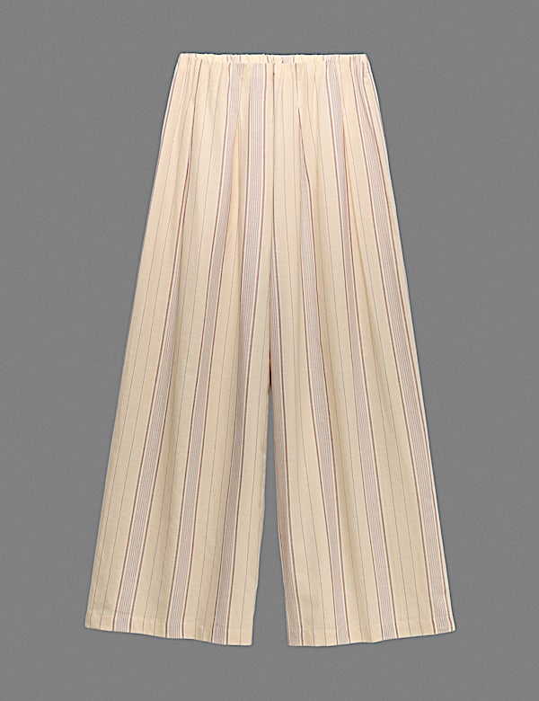 Striped Wide Leg Trousers with Linen