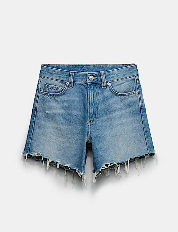 High Waisted Raw Hem Denim Shorts - DK