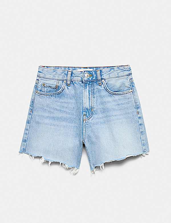 High Waisted Raw Hem Denim Shorts - AL