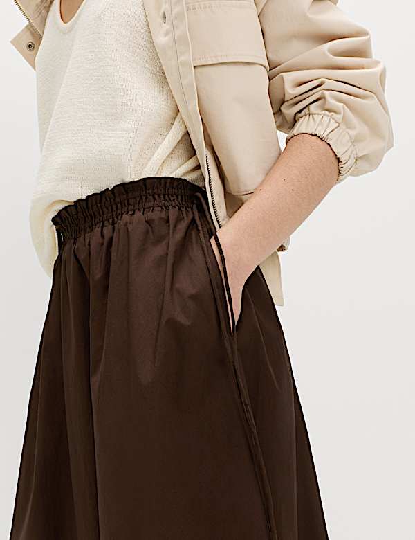 Pure Cotton Poplin Tie Side Midi Skirt - US