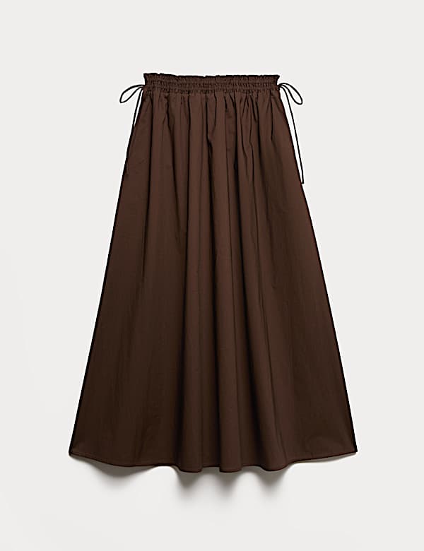 Pure Cotton Poplin Tie Side Midi Skirt - US