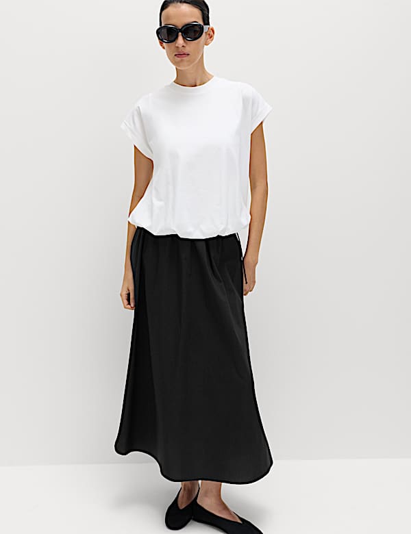 Pure Cotton Poplin Tie Side Midi Skirt - JO