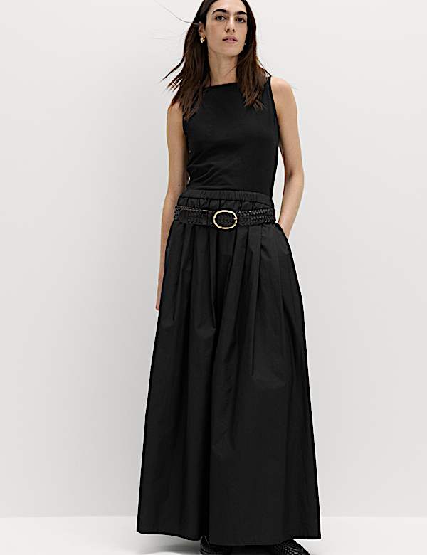 Pure Cotton Pleated Maxi Skirt
