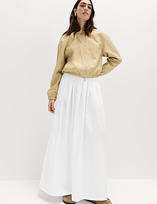 Pure Cotton Pleated Maxi Skirt