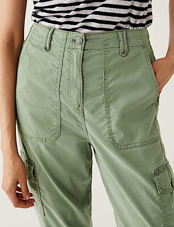 Lyocell Rich Cargo Cropped Trousers - FR