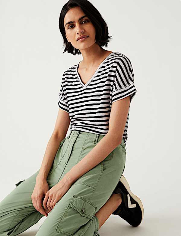 Lyocell Rich Cargo Cropped Trousers - FR