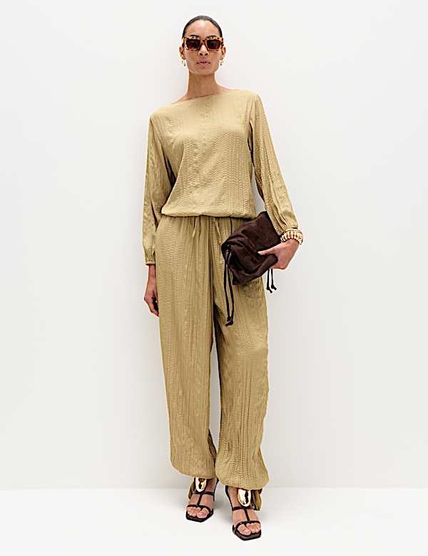Tie Hem Crinkle Drawstring Balloon Trousers