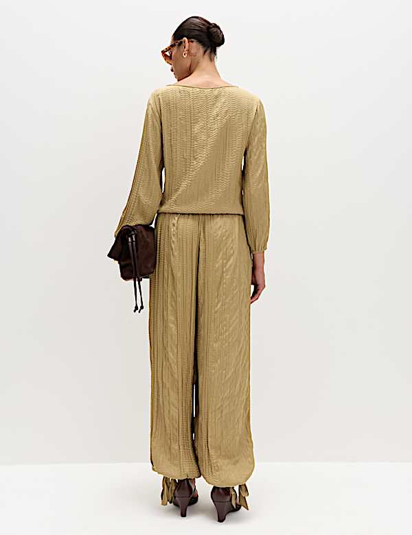 Tie Hem Crinkle Drawstring Balloon Trousers