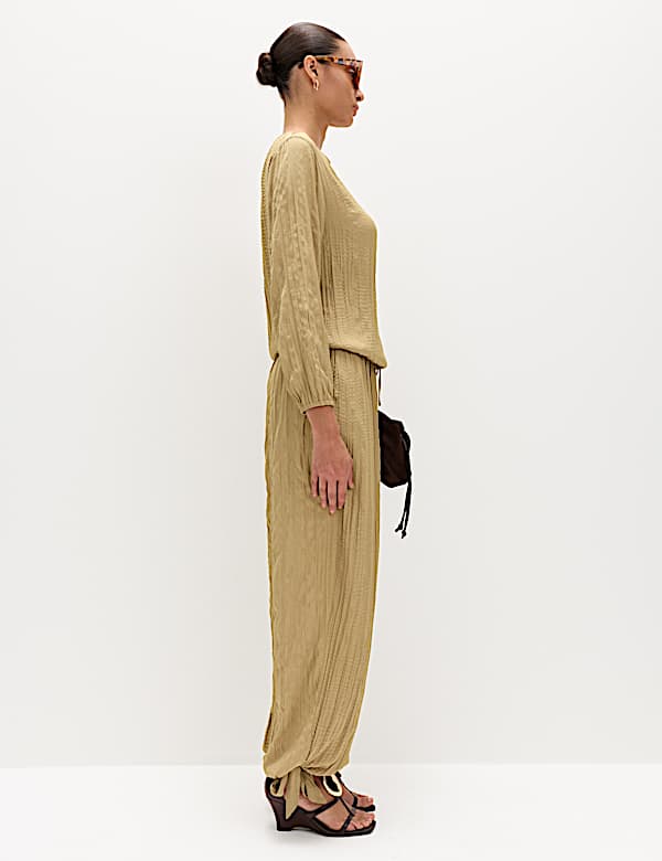 Tie Hem Crinkle Drawstring Balloon Trousers