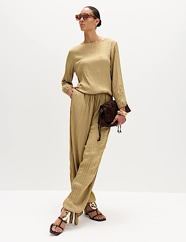 Tie Hem Crinkle Drawstring Balloon Trousers