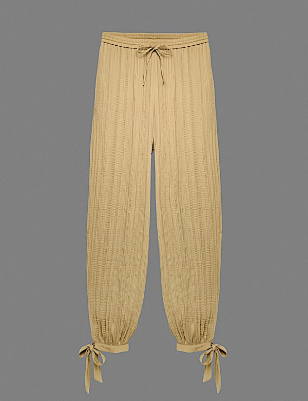 Tie Hem Crinkle Drawstring Balloon Trousers