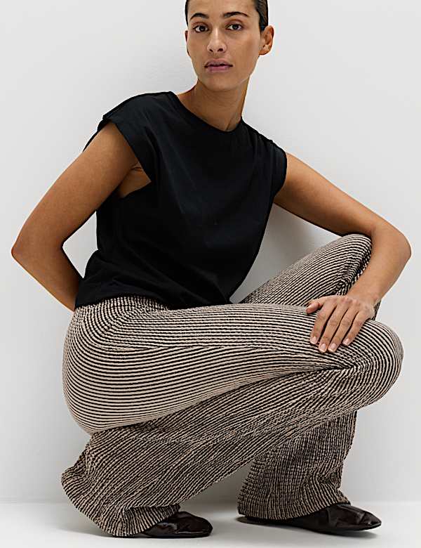 Textured Striped Flared Trousers - ES