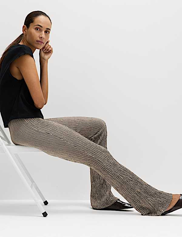 Textured Striped Flared Trousers - ES