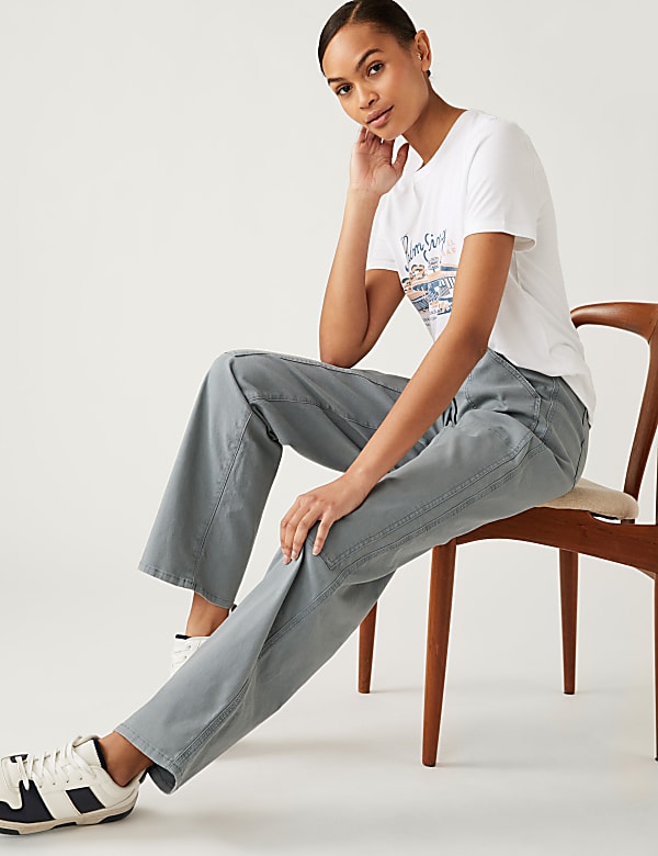 Cotton Rich Relaxed Straight Trousers