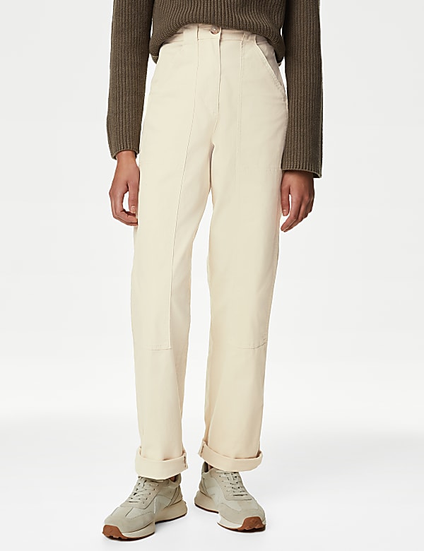 Cotton Rich Relaxed Straight Trousers