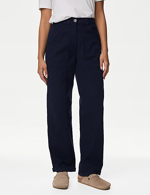 Cotton Rich Relaxed Straight Trousers