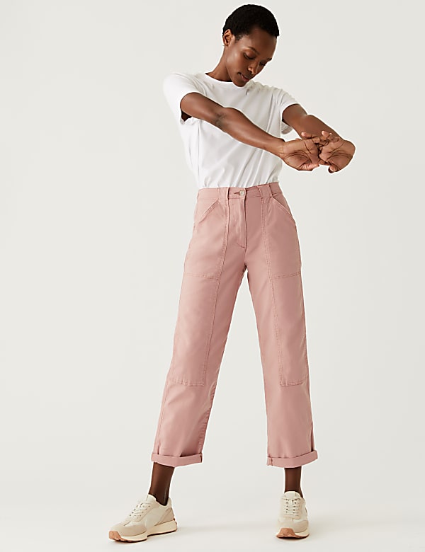 Cotton Rich Relaxed Straight Trousers