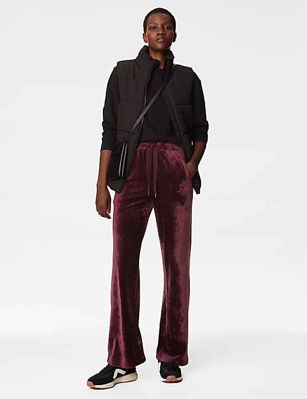 Pantalon coupe droite a taille elastique en velours