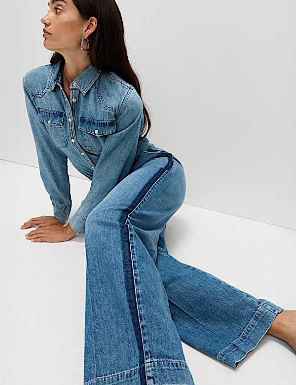 Pure Cotton Wide Leg Denim Jeans - KR