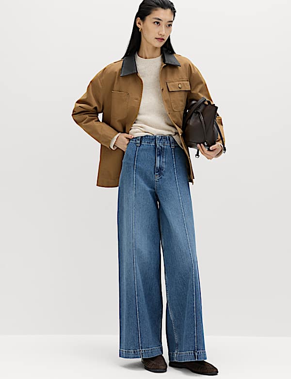Pintuck Wide Leg Ankle Grazer Jeans