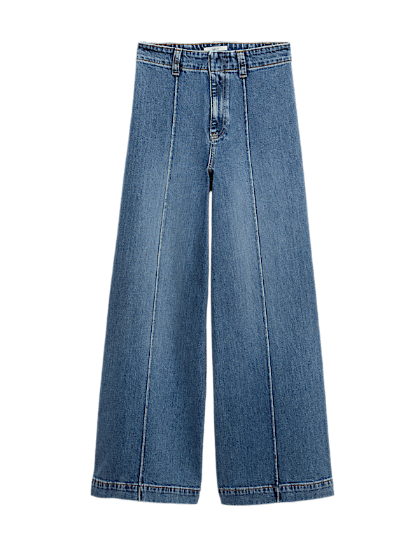 Pintuck Wide Leg Ankle Grazer Jeans
