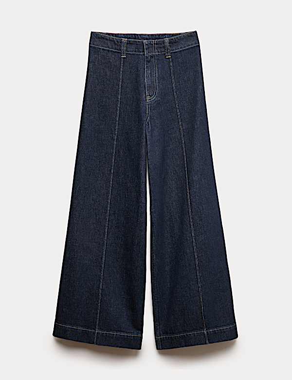Knöchellange Jeans mit weitem Bein und Biesen - AT
